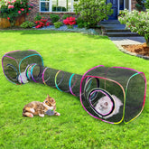 Unicorn Catcher outdoor cat enclosure with two cubes for versatile play.