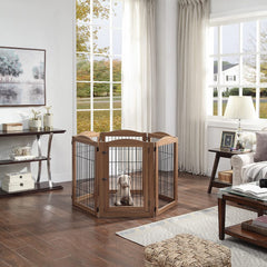 Unipaws foldable pet exercise pen with stairs stored neatly.