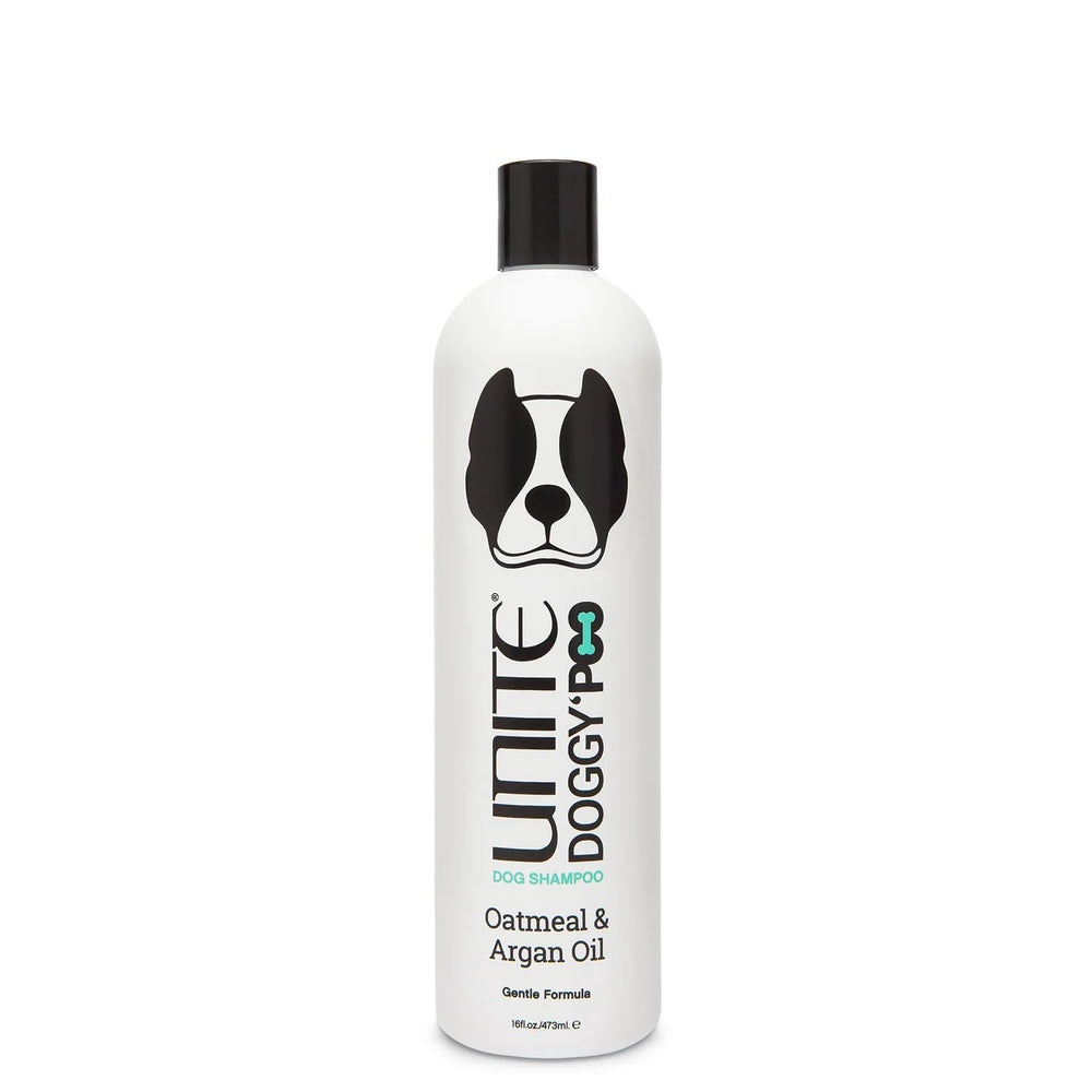 UNITE Doggy Poo Shampoo bottle delivering creamy lather for soothing bath and coat care.