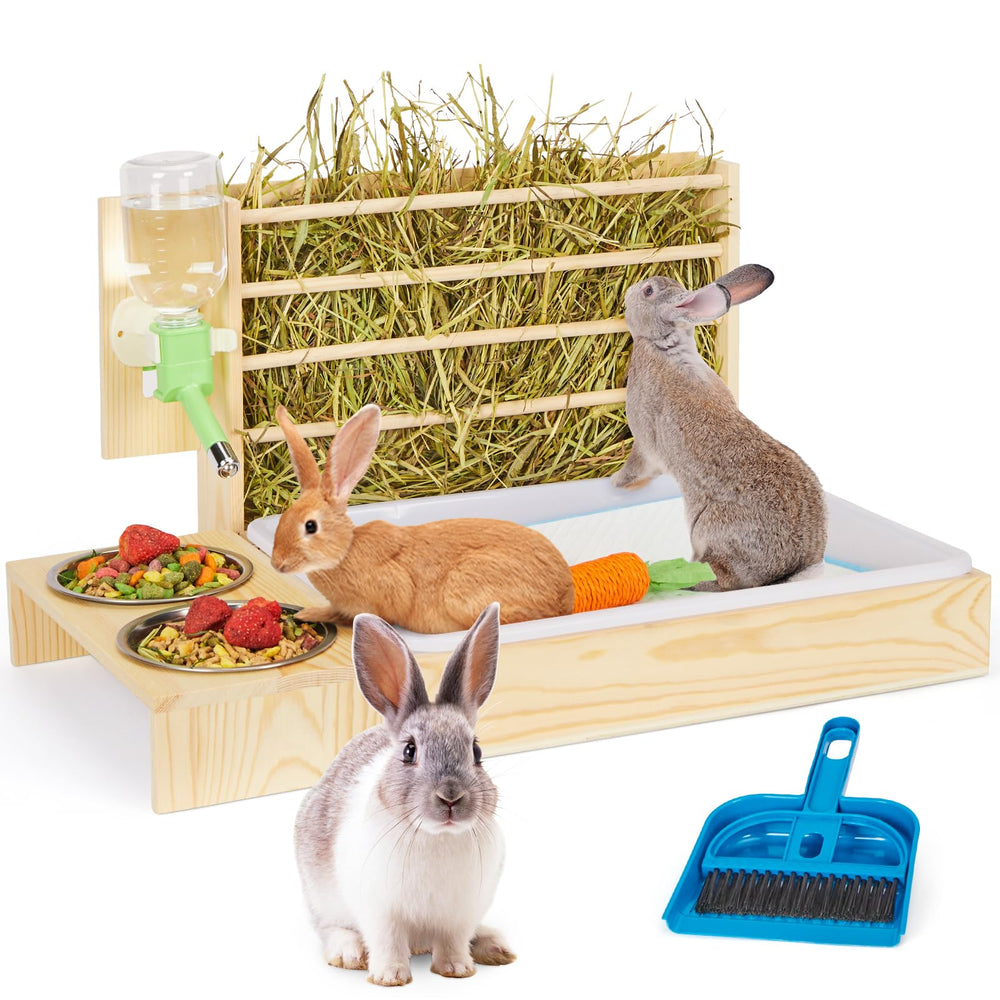 UNMOONY 4-in-1 rabbit hay feeder with litter box keeps habitats tidy