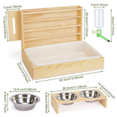 UNMOONY bunny feeder with bowls and water bottle for easy feeding