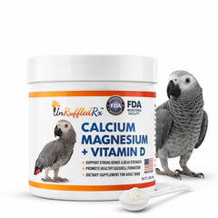UnRuffledRx Bird Calcium Plus bottle for easy daily supplementation supporting bones.