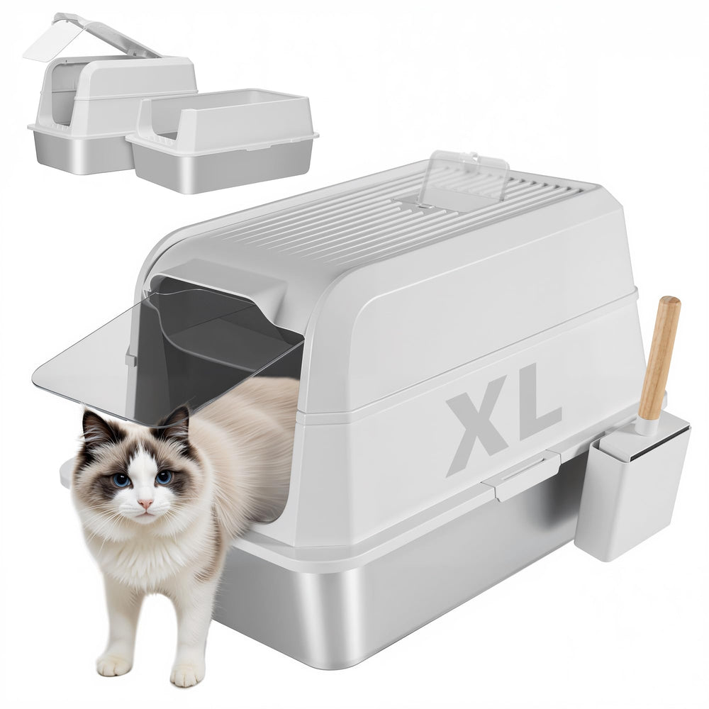 UNZIPE XL stainless steel litter box with lid, ideal for large cats.