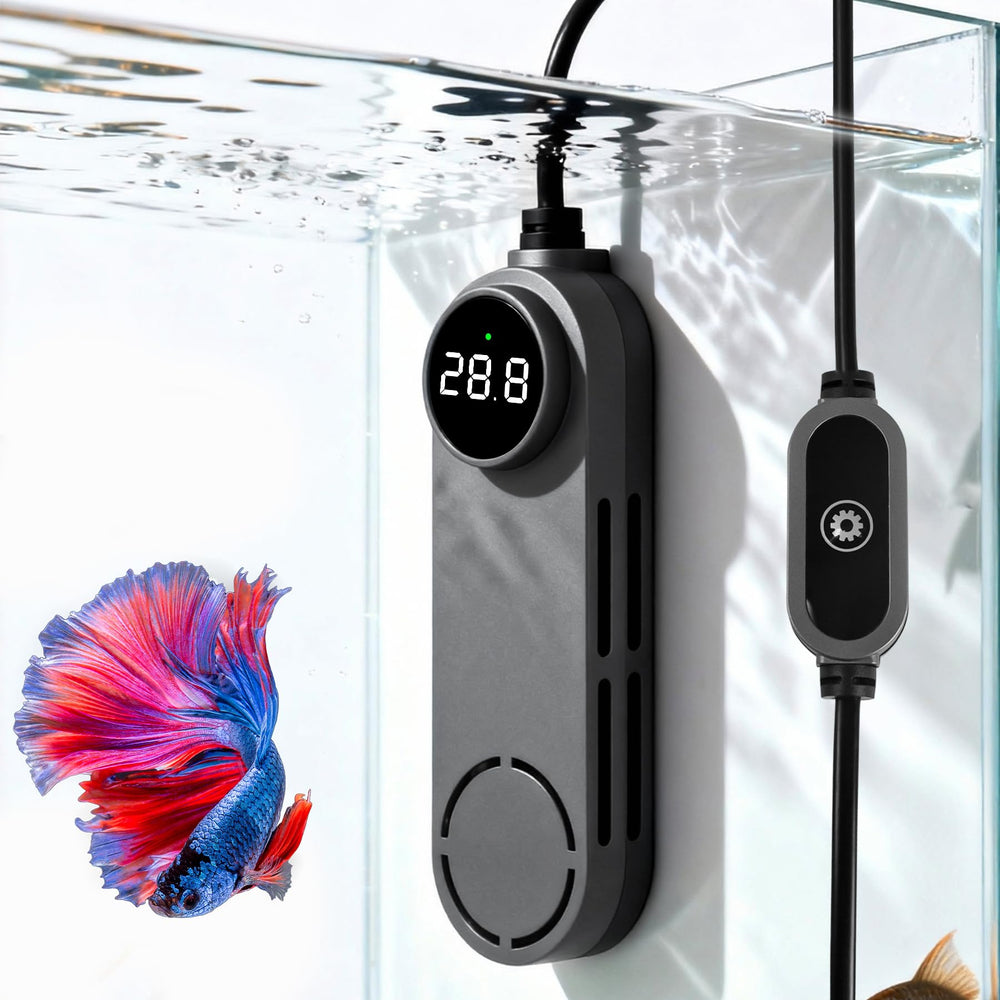 UPETTOOLS 50W mini heater with digital display for precise temp control in 5-10 gallon tanks.
