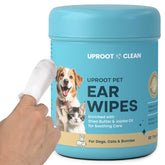 Uproot Clean finger wipes for cats and dogs remove wax and debris.