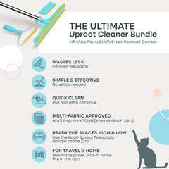 Uproot Mini Pet Hair Remover handheld in use for quick spot cleaning.