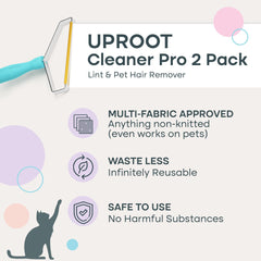 Uproot Clean Pro used on a couch to lift embedded pet hair.