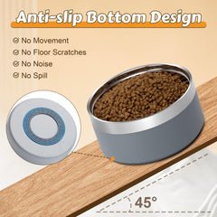 Upsky anti-slip pads under the wooden stand keep bowls steady during feeding
