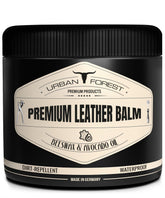 URBAN FOREST Leather Balm bottle pour demonstrates nourishment for dry leather.