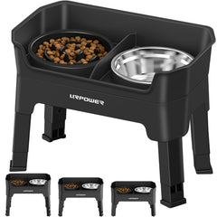 URPOWER 3-in-1 elevated dog bowls assembly demonstrates adjustable stand and anti-spill design.