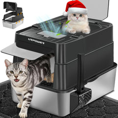 URPOWER stainless steel litter box with flip-top lid for easy scooping