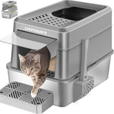 URPOWER stainless steel litter box with lid, extra large for bigger cats and easy cleaning.