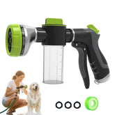 Urstand dog washing hose attachment shows 10 spray modes for tailored baths.