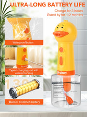 Urstand ducky shampoo sprayer foam release showing luxurious lather at bath time