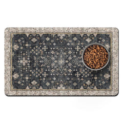 Usnfhcaw pet food mat absorbs spills for a dry eating area.