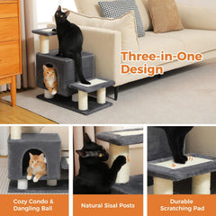 UYMI 3-in-1 tall cat tower with durable particle-board base.