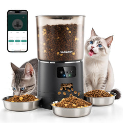 Vacqueen automatic cat feeder front view with easy-access control panel for precise portions.