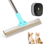Valwuget carpet rake lifts embedded pet hair from rugs with metal teeth.