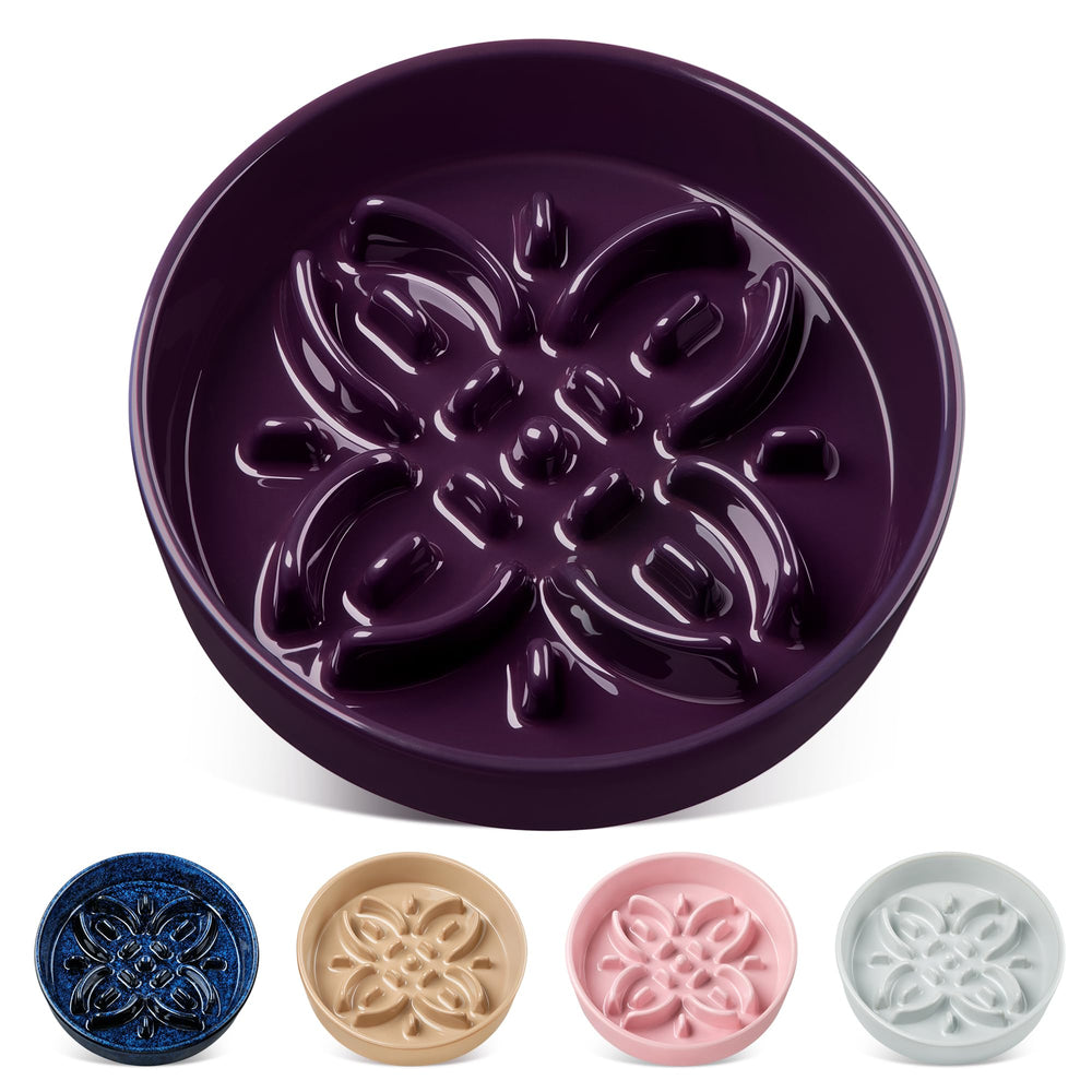Vancasso ceramic slow feeder bowl with floral maze for mindful meals