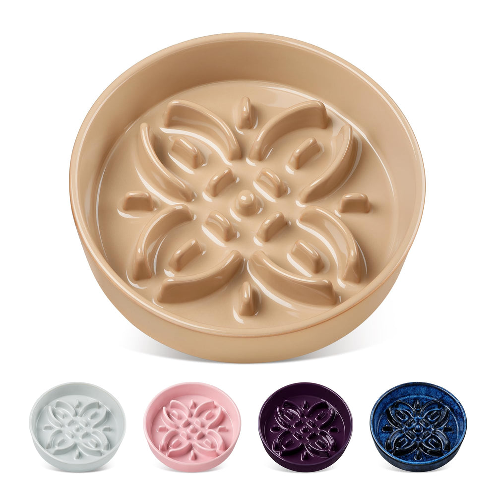Vancasso ceramic slow feeder dog bowl with a stable base for small dogs.