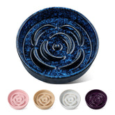 Vancasso blue slow feeder bowl, front view promotes mindful eating for small pets.