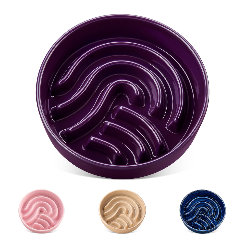 Vancasso slow feeder dog bowl shows 0.6 cup size with maze design for mindful eating.