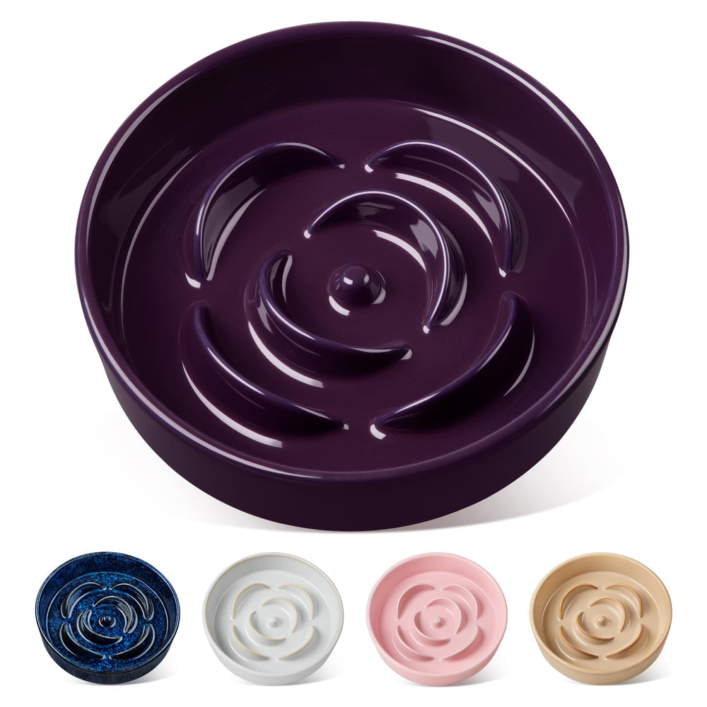 Vancasso slow feeder ceramic bowl, top view, maze for slower meals.
