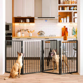 Vantas folding no-assembly metal pet gate in hallway for easy storage