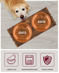 Vantic bamboo stand with rust-resistant stainless steel bowls for easy cleaning