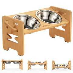 Vantic elevated dog bowls on a bamboo stand for easy feeding