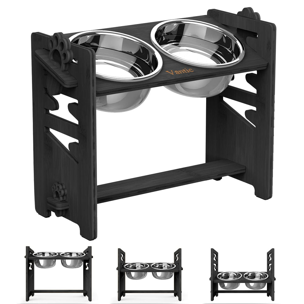 Vantic elevated dog bowls stand with two stainless steel bowls for large dogs.