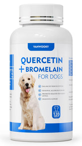 VanWooky Quercetin + Bromelain dog bottle front with beef-flavored chews for daily support