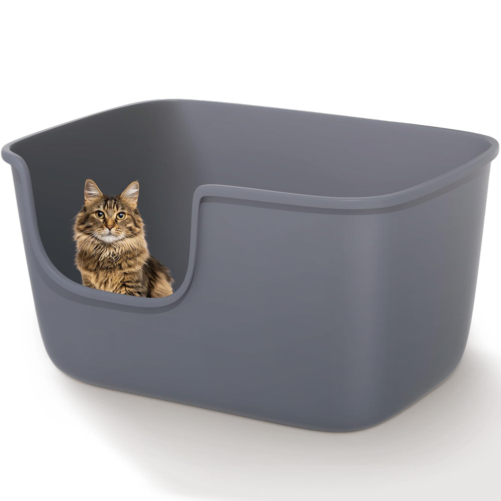 Vealind large cat litter box top view in grey, spacious interior for easy movement