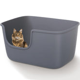Vealind large cat litter box top view in grey, spacious interior for easy movement