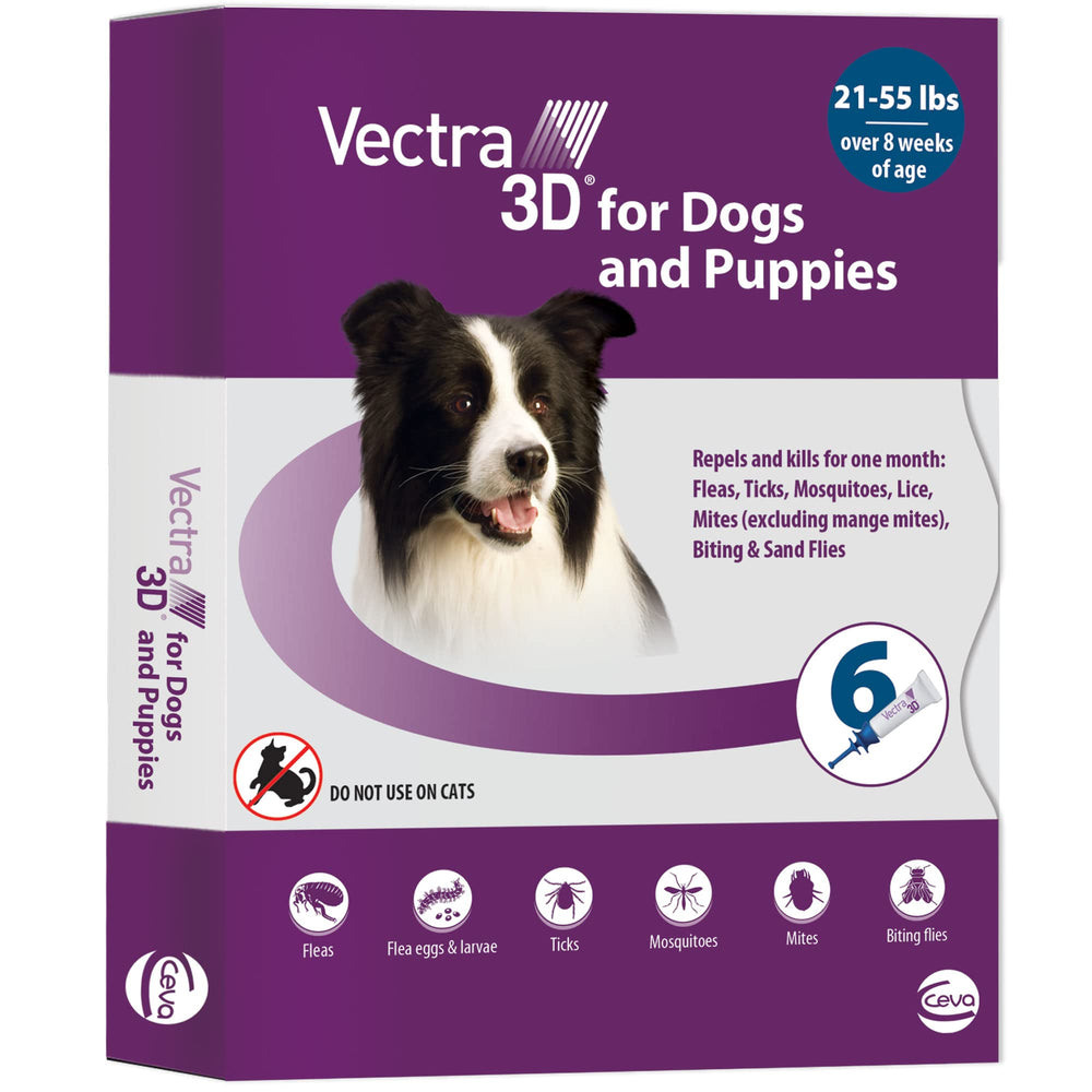 Vectra 3D medium dog bottle application for monthly treatment on 21–55 lb dogs.