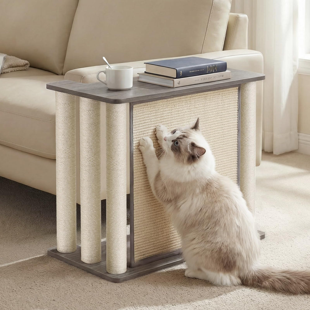 Veehoo couch protector with claw panel protects upholstery from cat claws on the left.