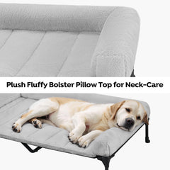 Veehoo dog bed bolster cushion closeup emphasizing plush neck support for restful sleep.