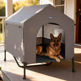 Veehoo 47-inch dog house exterior showing weatherproof shell for year-round use.