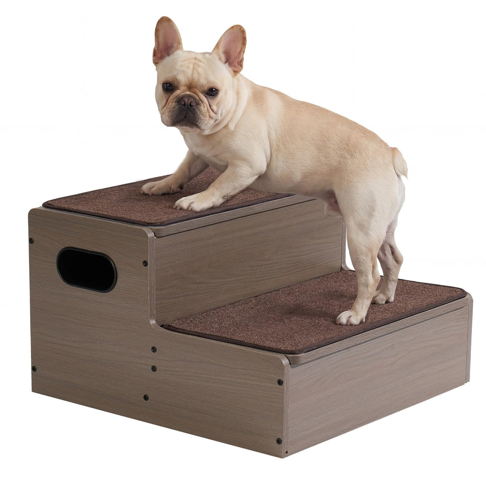 Veehoo dog stairs with storage under bed, organizes toys and treats neatly.