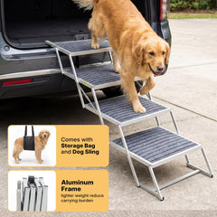 Veehoo dog steps unfolded four-step design supports safe vehicle entry.