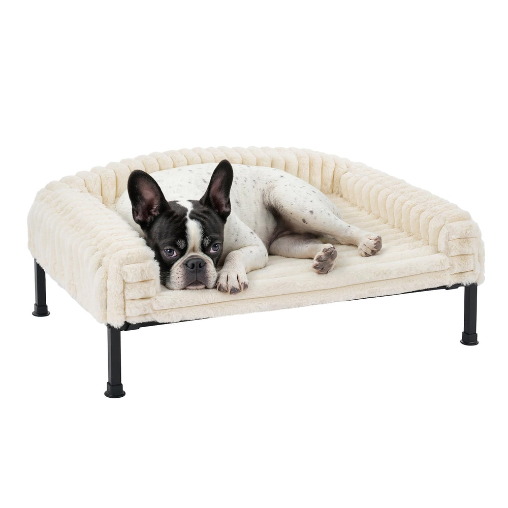 Veehoo elevated dog bed with bolster for small dogs, plush comfort, and easy entry.