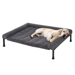 Veehoo elevated dog bed with plush bolster for neck support.