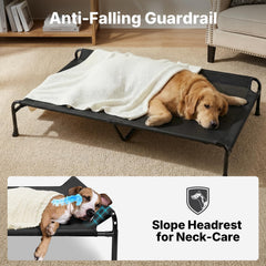 Veehoo Outdoor Dog Bed guardrail keeps pets secure and prevents roll-offs