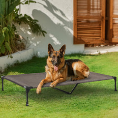 Veehoo dog bed brown frame close-up highlighting sturdy support structure.