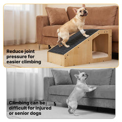 Veehoo ramp in use on bed for easy access by a senior dog.