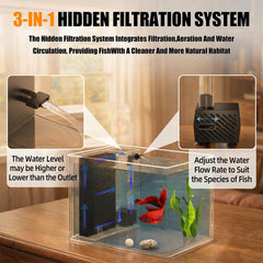Vehipa Betta Tank 1Gal filter-pump integration for quiet, clear water