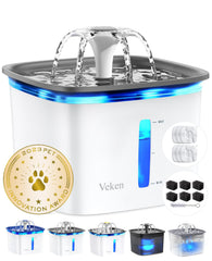Veken 95oz pet fountain front view emphasizes large capacity and easy pet access.