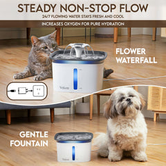 Veken 95oz pet fountain top view highlights water-level window for monitoring.