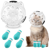 Velarionna cat muzzle with transparent hood for calm grooming.