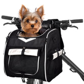 VENFOREST dog bike basket mounted on a bike with secure three-point strap for stability.